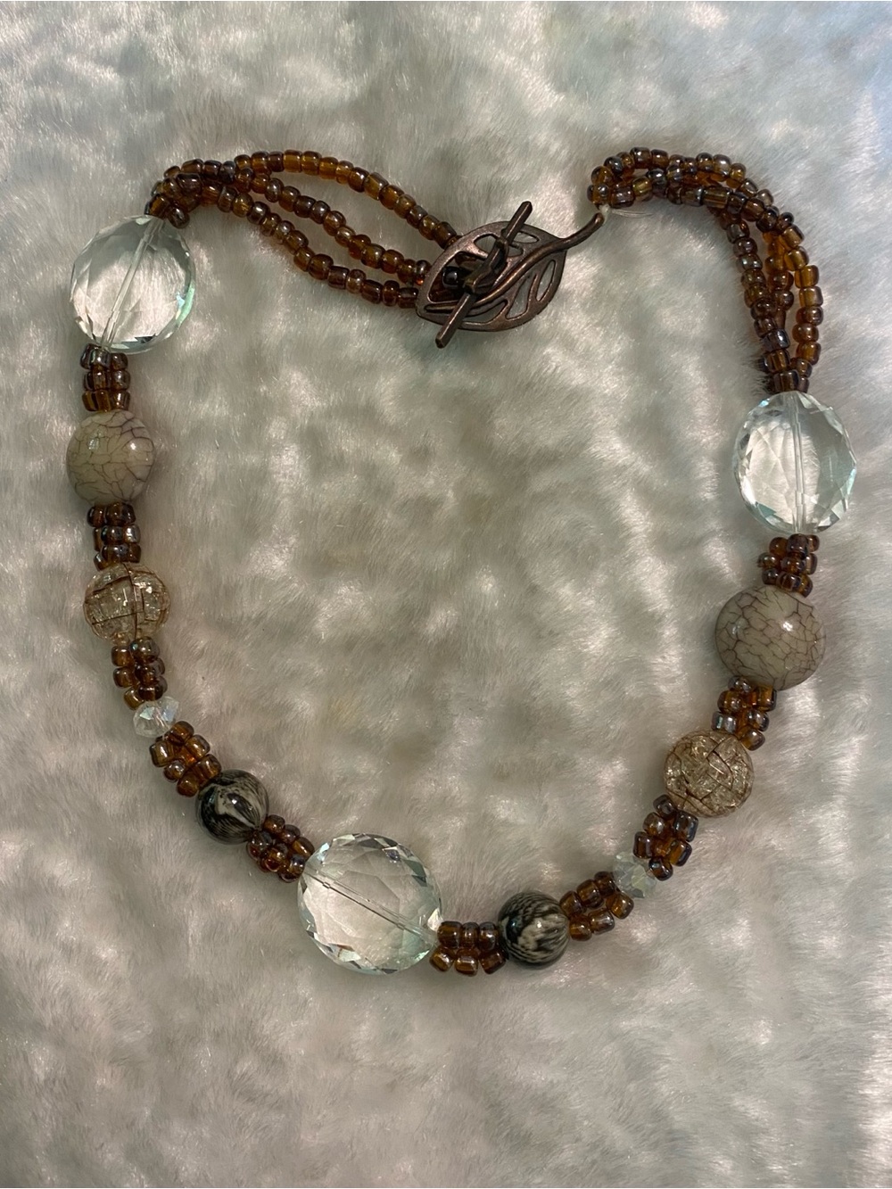 🍀Glass Brown and Clear Beaded Necklace
